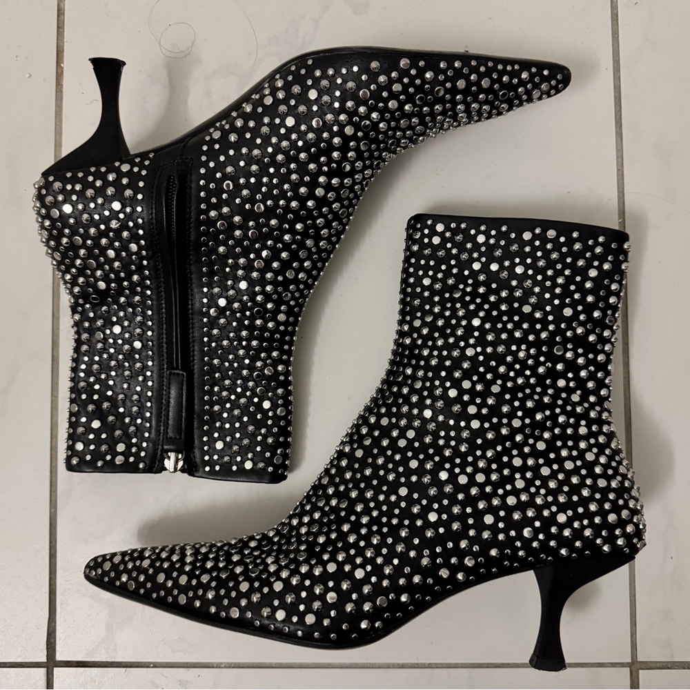 Zara Black Studded  Heeled Ankle Boots - Size 8 - Picture 10 of 16